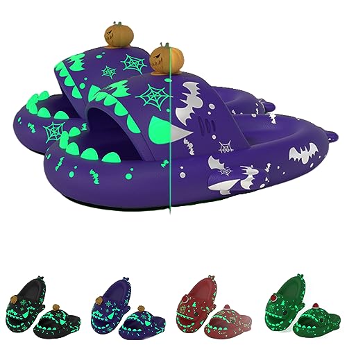 Halloween Weihnachten Hai Slides Hausschuhe Cloudy Spooky Shark Sandalen Glow in the Dark Damen Herren (Kürbislila, 38) von Hokuto