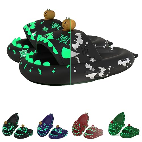 Halloween Weihnachten Hai Slides Hausschuhe Cloudy Spooky Shark Sandalen Glow in the Dark Damen Herren (Kürbisschwarz, 40) von HOKUTO