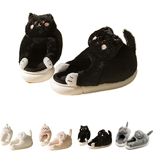 Hausschuhe Katze, Plüsch Weiche Bequeme Flauschige Hausschuhe Damen, Pantoffeln Warme Rutschfeste Cozy Slippers (Schwarz, adult, numeric_40, numeric_range, eu_footwear_size_system, numeric_41, medium) von Hokuto