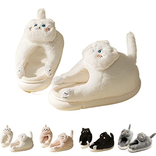 Hausschuhe Katze, Plüsch Weiche Bequeme Flauschige Hausschuhe Damen, Pantoffeln Warme Rutschfeste Cozy Slippers (Weiss, adult, numeric_36, numeric_range, eu_footwear_size_system, numeric_37, medium) von Hokuto