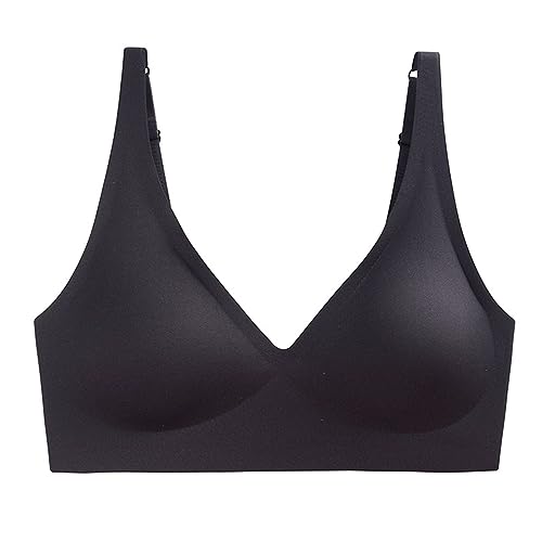 Hokuto Bakkara BH V-Ausschnitt Unsichtbarer Komfort-BH High Elastizität Bralette Drahtloser Bralette Dünner Weicher Damen BH ohne Buegel (S, Schwarz) von Hokuto