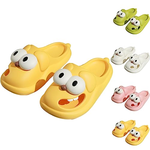 Hokuto Big Eye Hundehausschuhe, süße lustige Cartoon-Hundehausschuhe für Damen, Kawaii Zehenloch-Slipper (Gelb, adult, women, numeric_38, numeric_range, eu_footwear_size_system, numeric_39, medium) von Hokuto