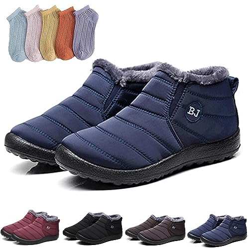 Hokuto Boojoy Stiefel, Boojoy Winter Shoes, Boojoy Winterstiefel, Fur Lining Waterproof Warm Ankle Boots With 5 Pairs Socks (Blau, adult, numeric_37, numeric, eu_footwear_size_system, wide) von Hokuto