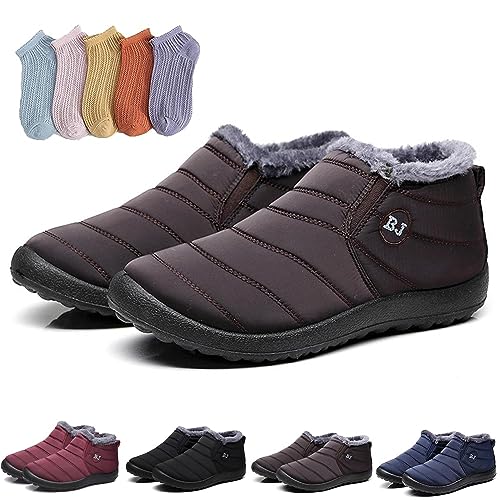 Hokuto Boojoy Stiefel, Boojoy Winter Shoes, Boojoy Winterstiefel, Fur Lining Waterproof Warm Ankle Boots With 5 Pairs Socks (Braun, adult, numeric_40, numeric, eu_footwear_size_system, wide) von Hokuto