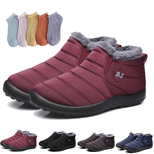 Hokuto Boojoy Stiefel, Boojoy Winter Shoes, Boojoy Winterstiefel, Fur Lining Waterproof Warm Ankle Boots With 5 Pairs Socks (Fuchsie, adult, numeric_40, numeric, eu_footwear_size_system, wide) von Hokuto
