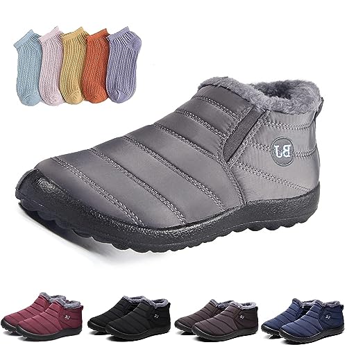 Hokuto Boojoy Stiefel, Boojoy Winter Shoes, Boojoy Winterstiefel, Fur Lining Waterproof Warm Ankle Boots With 5 Pairs Socks (Grau, adult, numeric_43, numeric, eu_footwear_size_system, wide) von Hokuto
