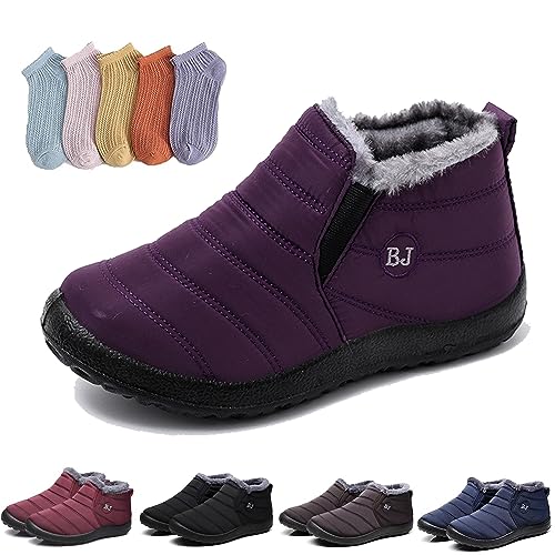 Hokuto Boojoy Stiefel, Boojoy Winter Shoes, Boojoy Winterstiefel, Fur Lining Waterproof Warm Ankle Boots With 5 Pairs Socks (Lila, adult, numeric_38, numeric, eu_footwear_size_system, wide) von Hokuto