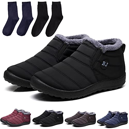 Hokuto Boojoy Winterstiefel, Boojoy Winter Boots, Fur Lining Waterproof Slip On Outdoor Warm Ankle Boots with Socks (Black, adult, women, numeric_45, numeric, eu_footwear_size_system, medium) von Hokuto