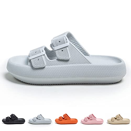 Hokuto Cozy Slides Original Cloud Slippers, Unisex Doppelte Schnalle Weiche Sommer Strand Schuhe Sandalen (Grau, adult, numeric_36, numeric_range, eu_footwear_size_system, numeric_37, medium) von Hokuto