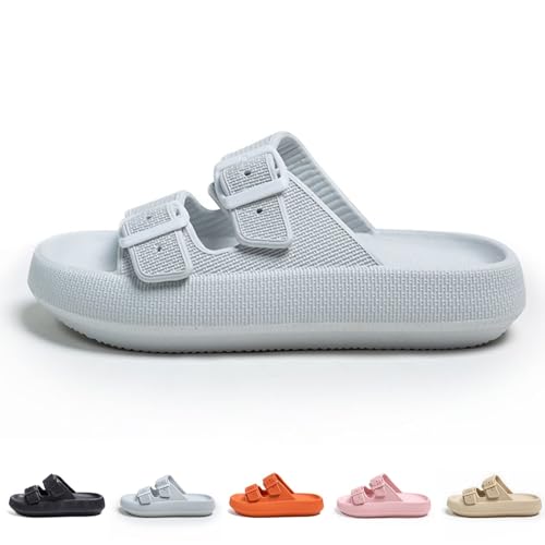 HOKUTO Cozy Slides Original Cloud Slippers, Unisex Doppelte Schnalle Weiche Sommer Strand Schuhe Sandalen (Grau, Erwachsene, 36, Numerisch (von/bis), EU Schuhgrößensystem, 37, Breit) von HOKUTO