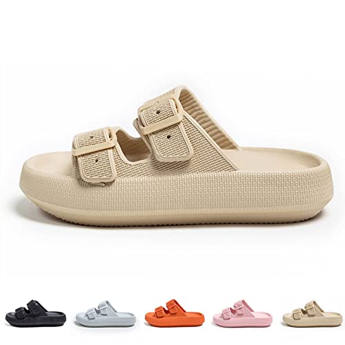 Hokuto Cozy Slides Original Cloud Slippers, Unisex Doppelte Schnalle Weiche Sommer Strand Schuhe Sandalen (Khaki, Erwachsene, 38, Numerisch (von/bis), EU Schuhgrößensystem, 39, Breit) von HOKUTO