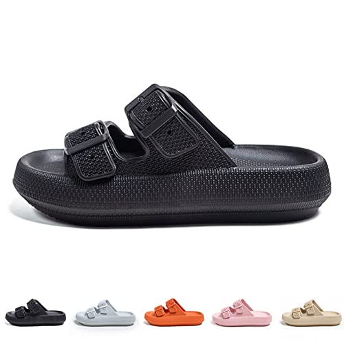 Hokuto Cozy Slides Original Cloud Slippers, Unisex Doppelte Schnalle Weiche Sommer Strand Schuhe Sandalen (Schwarz, Erwachsene, 40, Numerisch (von/bis), EU Schuhgrößensystem, 41, Breit) von HOKUTO