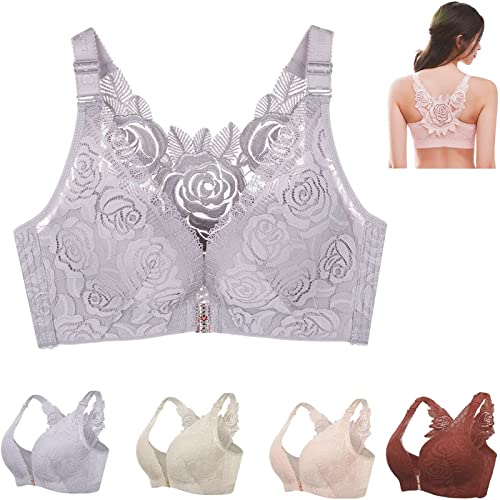 Hokuto Floral Secrets Comfort Rose BH, Comfort Rose Lift BH, Frontverschluss Push Up bügelfreier & nahtloser BH, Milchgrau, 110C von Hokuto