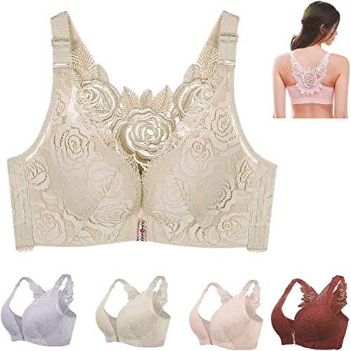 Hokuto Floral Secrets Comfort Rose BH, Comfort Rose Lift BH, Frontverschluss Push Up bügelfreier & nahtloser BH, Teegrün, 90C von Hokuto