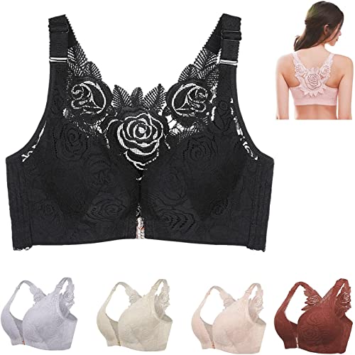 Hokuto Floral Secrets Comfort Rose BH Comfort Rose Lift BH Frontverschluss Push Up Bügelloser & Nahtloser BH, Schwarz , 100C von Hokuto