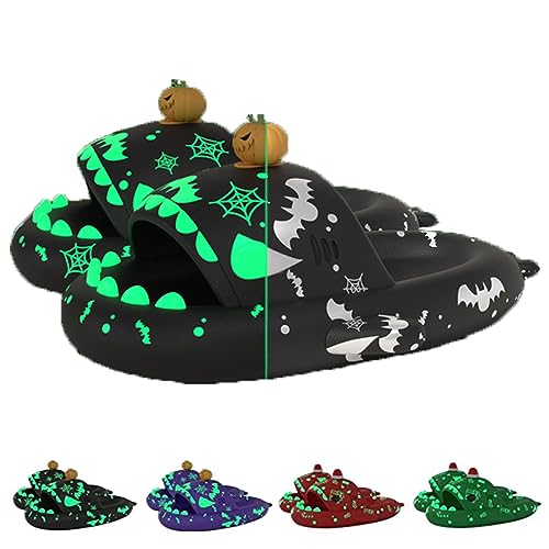 Hokuto Halloween Shark Slippers Halloween Shark Slides Christmas Spooky Shark Slides Glow in the Dark (Halloween black, Erwachsene, Damen, 40, Numerisch (von/bis), EU Schuhgrößensystem, 41, M) von Hokuto