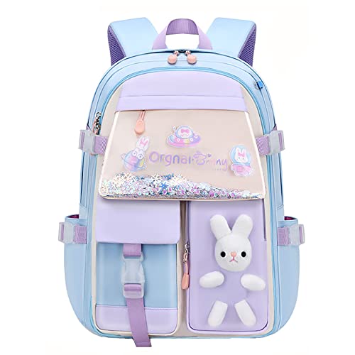 Hokuto Hasen Rucksack, Kawaii Hasen Rucksack für Mädchen, wasserdichte Kawaii Büchertasche mit großer Kapazität für die Klassen 1-6 (Blau, Large) von Hokuto