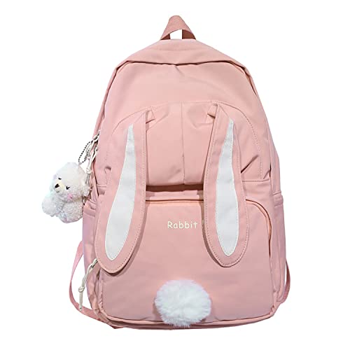 Hokuto Hasen Rucksack, Kawaii Hasen Rucksack für Mädchen, wasserdichte Kawaii Büchertasche mit großer Kapazität für die Klassen 1-6 (rosa-B, 11.42 * 4.72 * 15.75 inch) von Hokuto