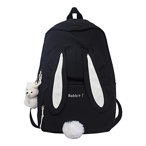 Hokuto Hasen Rucksack, Kawaii Hasen Rucksack für Mädchen, wasserdichte Kawaii Büchertasche mit großer Kapazität für die Klassen 1-6 (schwarz, 11.42 * 4.72 * 15.75 inch) von Hokuto