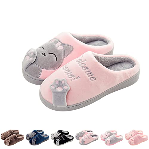 Hokuto Katzen Hausschuhe, Katze Pantoffeln Warme Plüsch Hausschuhe Unisex Weiche Bequeme Rutschfeste Cozy Slippers (Rosa, adult, numeric_40, numeric_range, eu_footwear_size_system, numeric_41, wide) von Hokuto