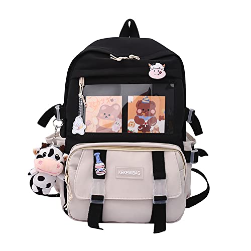 Hokuto Kawaii Rucksack, süßer Kawaii Rucksack für die Schule, japanischer Rucksack Kawaii, große Kapazität mit Pins, Zubehör für Mädchen, Teenager (Schwarz) von Hokuto