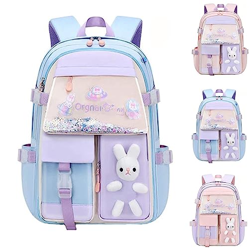 Hokuto Kawaii Rucksack Schule Kinder Mädchen Teenager Kaninchen-Backpack Süßer Hasen Große Kapazität Wasserdicht Rucksack (A-Blue-Small) von Hokuto