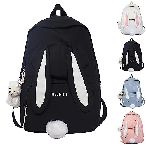 Hokuto Kawaii Rucksack Schule Kinder Mädchen Teenager Kaninchen-Backpack Süßer Hasen Große Kapazität Wasserdicht Rucksack (B-Black) von Hokuto