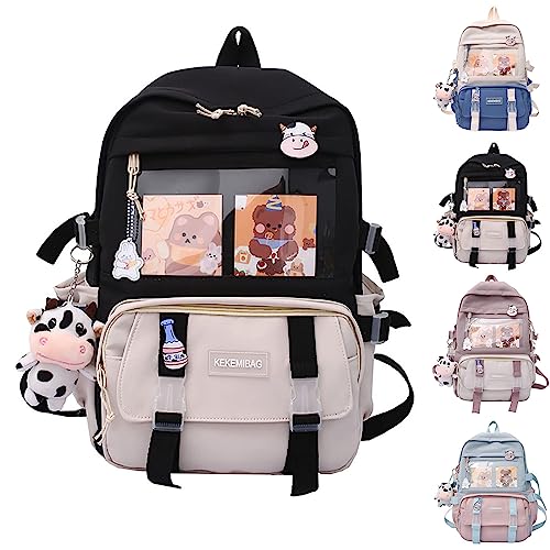 Hokuto Kawaii Rucksack Schule Kinder Mädchen Teenager Kaninchen-Backpack Süßer Hasen Große Kapazität Wasserdicht Rucksack (Black White) von Hokuto