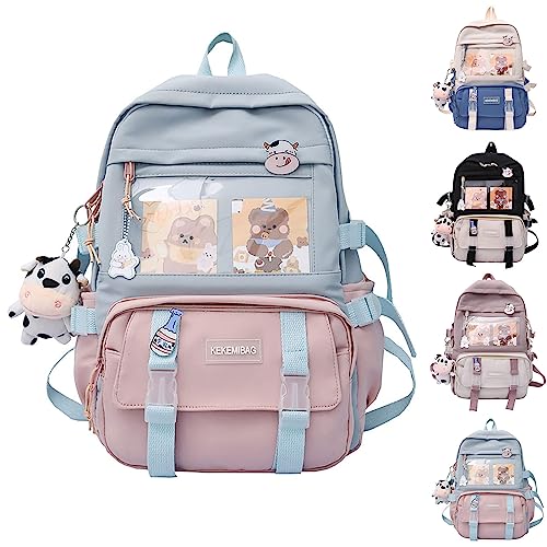 Hokuto Kawaii Rucksack Schule Kinder Mädchen Teenager Kaninchen-Backpack Süßer Hasen Große Kapazität Wasserdicht Rucksack (Blue Pink) von Hokuto