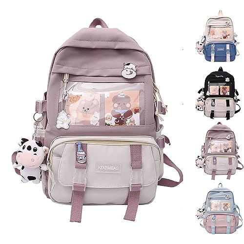 Hokuto Kawaii Rucksack Schule Kinder Mädchen Teenager Kaninchen-Backpack Süßer Hasen Große Kapazität Wasserdicht Rucksack (Pink White) von Hokuto