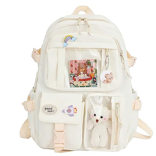 Hokuto Kawaii Rucksack Schule Kinder Mädchen Teenager Kaninchen-Backpack Süßer Hasen Große Kapazität Wasserdicht Rucksack (White) von Hokuto