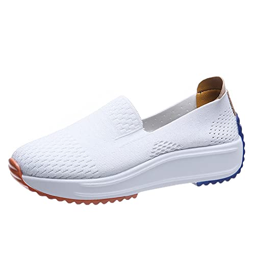 Hokuto Orthopädische Schuhe Für Damen, Plantarfasziitis, Gestrickt, Atmungsaktives Mesh, rutschfeste Plattform, Lässige Turnschuhe, Loafer (Weiß, Numeric_37) von Hokuto