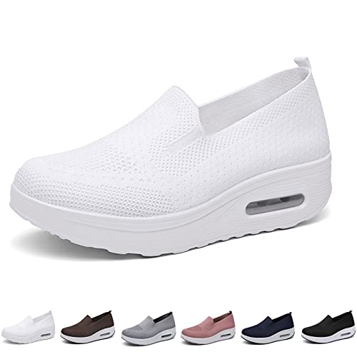 Hokuto Orthopädische Turnschuhe Für Damen, Plateau-Turnschuhe Bequeme, Atmungsaktive Mesh-Stretch-Turnschuhe (White, Adult, Women, Numeric_40, Numeric, eu_Footwear_Size_System, medium), Weiß von Hokuto