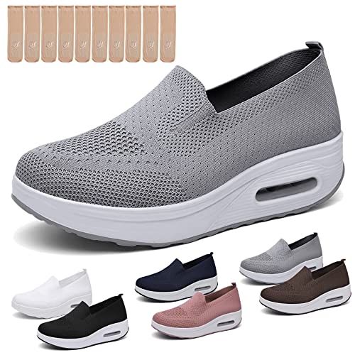 Hokuto Orthopädische Turnschuhe für Damen, 2023 New Air Cushion Arch Support Slip-On Mesh Walking Diabetic Casual Loafers Schuhe (Gray, EU 37.5-38) von Hokuto