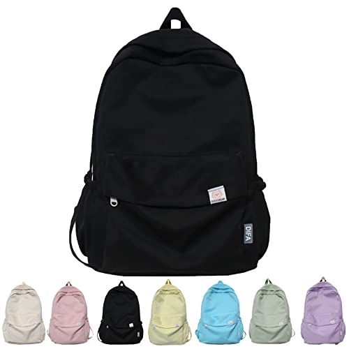 Hokuto Salbeigrüner Rucksack für die Schule, ästhetischer Rucksack, große Kapazität, lässiger Rucksack Kawaii-Rucksack für Teenager-Mädchen, Schwarz , One size von HOKUTO