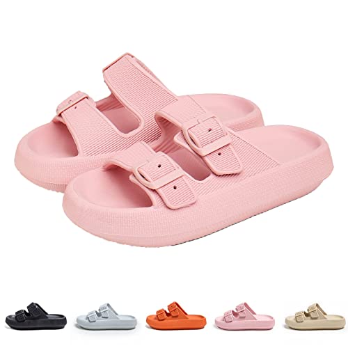 Hokuto Sandalen Cloud Schnallen, Wolke Hausschuhe Damen Zweireihig, Unisex Sommer Strand Schuhe Sandalen (Rosa, adult, numeric_38, numeric_range, eu_footwear_size_system, numeric_39, wide) von Hokuto