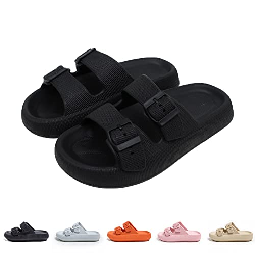 Hokuto Sandalen Cloud Schnallen, Wolke Hausschuhe Damen Zweireihig, Unisex Sommer Strand Schuhe Sandalen (Schwarz, adult, numeric_36, numeric_range, eu_footwear_size_system, numeric_37, wide) von Hokuto