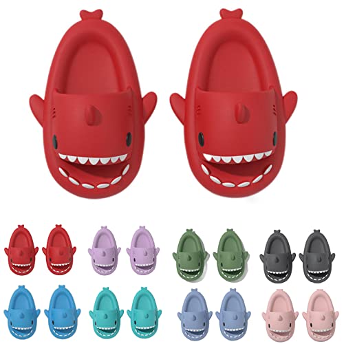 Hokuto Shark Slides Kids, Non-Slip Lightweight Sole Slides Kids House Slippers Indoor & Outdoor Beach Slippers (Red, toddler, numeric_29, numeric_range, eu_footwear_size_system, numeric_30, medium) von HOKUTO