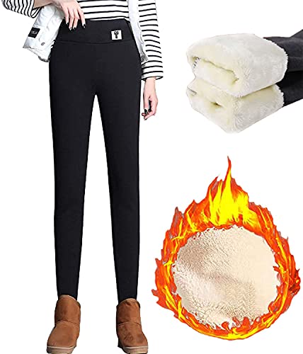 Hokuto Winter Sherpa Fleece gefütterte Leggings für Frauen, hohe Taille Dehnbare Dicke Kaschmir-Leggings (Schwarz, 5XL) von HOKUTO