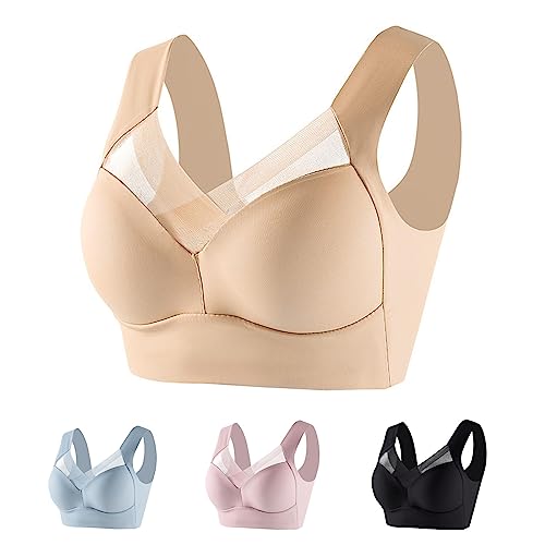 Hokuto Wmbra BH, Wmbra Haltungskorrigierender BH, Zenchic Chelloz kabelloser Push-up-BH mit ergonomischem Komfort und Crossover (Beige, XL) von Hokuto