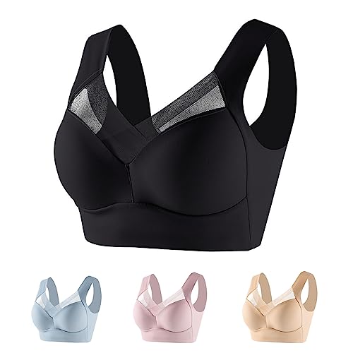 Hokuto Wmbra BH, Wmbra Haltungskorrigierender BH, Zenchic Chelloz kabelloser Push-up-BH mit ergonomischem Komfort und Crossover (Black, L) von Hokuto