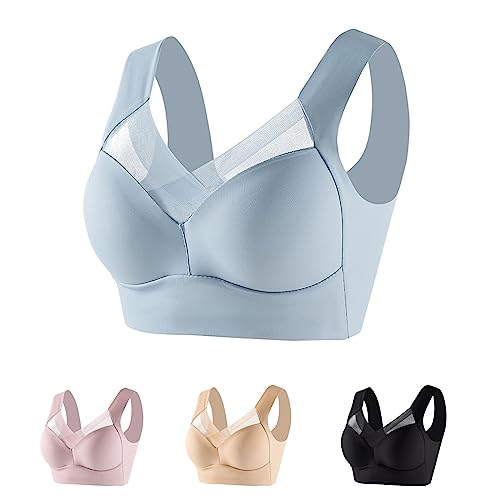 Hokuto Wmbra BH, Wmbra Haltungskorrigierender BH, Zenchic Chelloz kabelloser Push-up-BH mit ergonomischem Komfort und Crossover (Blue, 3XL) von Hokuto