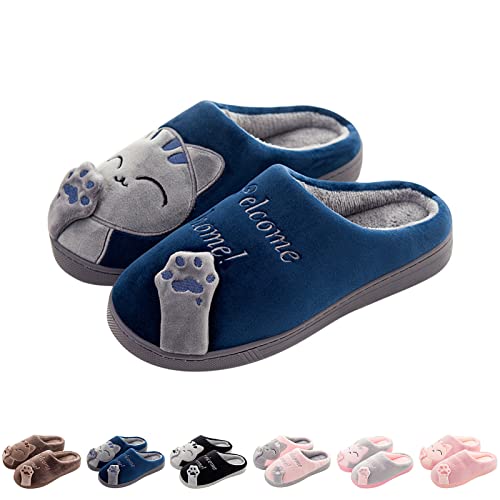 Katzen Hausschuhe, Katze Pantoffeln Warme Plüsch Hausschuhe Unisex Weiche Bequeme Rutschfeste Cozy Slippers (Navy Blau, adult, numeric_36, numeric_range, eu_footwear_size_system, numeric_37, wide) von Hokuto