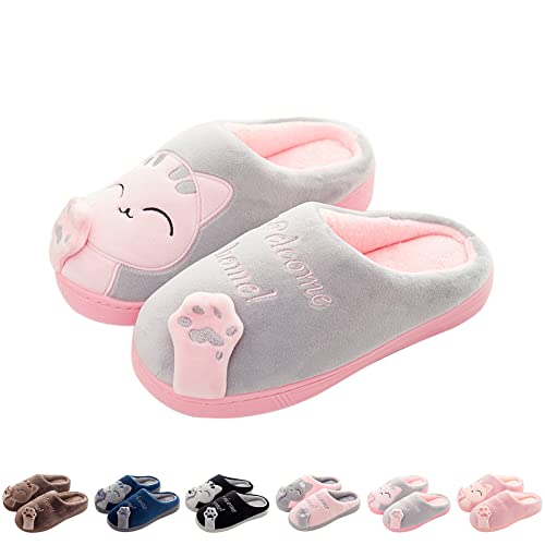 Katzen Hausschuhe, Katze Pantoffeln Warme Plüsch Hausschuhe Unisex Weiche Bequeme Rutschfeste Cozy Slippers (weiß Grau, adult, numeric_36, numeric_range, eu_footwear_size_system, numeric_37, wide) von Hokuto