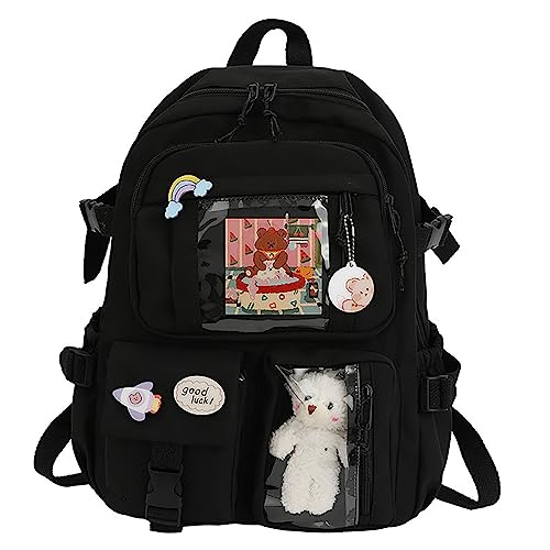 Kawaii Rucksack Schule Kinder Mädchen Teenager Kaninchen-Backpack Süßer Hasen Große Kapazität Wasserdicht Rucksack (Black) von Hokuto