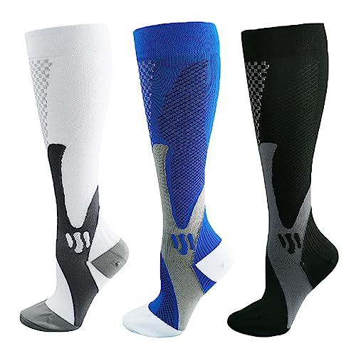 HOKUTO Minasa Kompressionsstrümpfe Damen Herren Kompressionssocken Lange Stützstrümpfe Abgestufte Compression Socks 3 Paar Laufstrümpfe (as3, alpha, l, x_l, regular, regular, Mix A) von HOKUTO