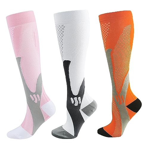 HOKUTO Minasa Kompressionsstrümpfe Damen Herren Kompressionssocken Lange Stützstrümpfe Abgestufte Compression Socks 3 Paar Laufstrümpfe (as3, alpha, l, x_l, regular, regular, Mix B) von HOKUTO