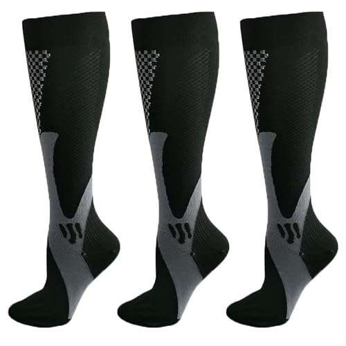 HOKUTO Minasa Kompressionsstrümpfe Damen Herren Kompressionssocken Lange Stützstrümpfe Abgestufte Compression Socks 3 Paar Laufstrümpfe (as3, alpha, s, m, regular, regular, Black) von HOKUTO