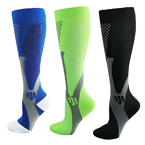 Minasa Kompressionsstrümpfe Damen Herren Kompressionssocken Lange Stützstrümpfe Abgestufte Compression Socks 3 Paar Laufstrümpfe (as3, alpha, s, m, regular, regular, Mix C) von HOKUTO