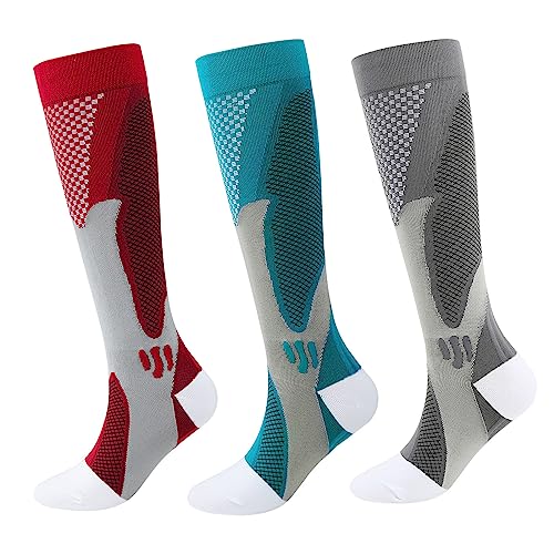 HOKUTO Minasa Kompressionsstrümpfe Damen Herren Kompressionssocken Lange Stützstrümpfe Abgestufte Compression Socks 3 Paar Laufstrümpfe (as3, alpha, s, m, regular, regular, Mix D) von HOKUTO